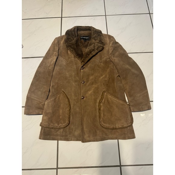VTG Stratojac Mens Suede Shearling Lined Western Style Coat Size 42 Brown - Picture 2 of 14